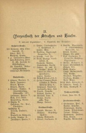 II. Verzeichniß der Straßen und Häuser