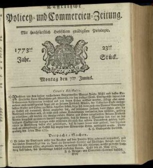 23tes Stueck, Montag den 7ten Junius 1773