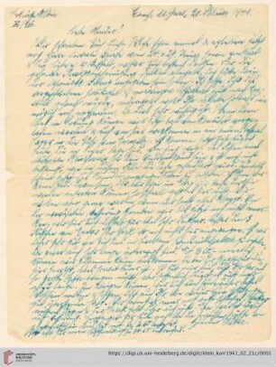 Korrespondenz von Alice und Ludwig Klein: Brief von Ludwig Klein an Kurt Klein, Irmgard Ehrlich und Max Klein