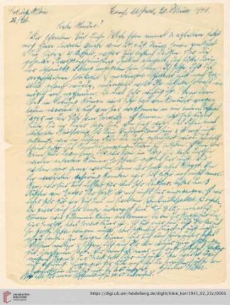 Korrespondenz von Alice und Ludwig Klein: Brief von Ludwig Klein an Kurt Klein, Irmgard Ehrlich und Max Klein