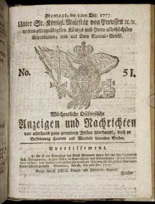 No. 51. Montags, den 22ten Dec. 1777.