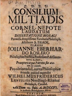 Consilium Miltiadis a Cornel. Nepote laudatum