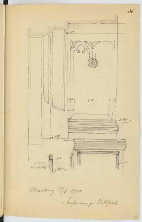 Rathaus, Marburg: Details Fenster im großen Ratssaal (aus: Skizzen- und Fotoalbum 19)