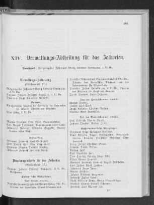 XIV. Verwaltungs-Abtheilung für das Zollwesen.