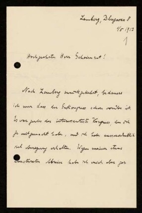 Briefe von Marian von Smoluchowski an David Hilbert, Lemberg, Krakau, 1912 - 1916