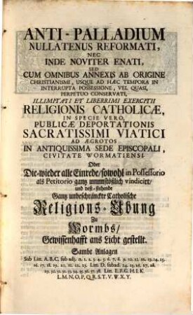 An Ihro K. R. Maj. allerunterthänigster Bericht von ... d. Bischof zu Trier und Worms : Stadt Worms contra geistl. vicariat daselbst