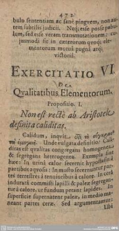 Exercitatio VI. De Qualitatibus Elementorum.