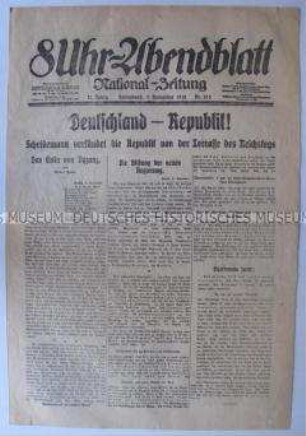 Berliner Abendzeitung "8Uhr-Abendblatt" zur Ausrufung der Republik