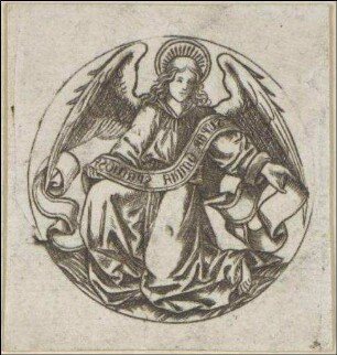 Engel mit Banderole (Symbol des Evangelisten Matthäus; nach einem Kupferstich von Martin Schongauer)