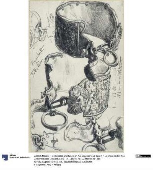 Hundehalsband für einen "Saupacker" aus dem 17. Jahrhundert in zwei Ansichten und Detailstudien, Historisches Museum, Dresden