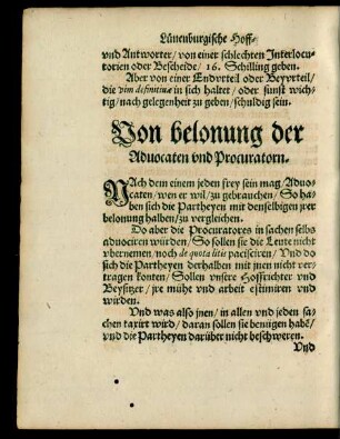 Von belonung der Advocaten und Procuratorn.