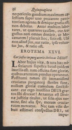 Erotema XXVI. Cur justos in purgatorio detineat DEUS?