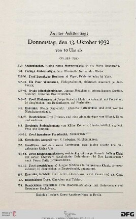 Zweiter Auktionstag: Donnerstag, den 13. Oktober 1932 von 10 Uhr ab (Nr. 333-716)