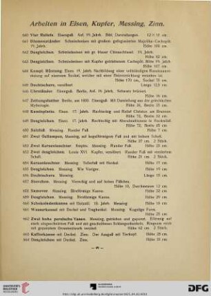 Arbeiten in Eisen, Kupfer, Messing, Zinn, Bronze, Silber (Nr. 640-760)