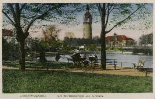 Liebertwolkwitz: Park mit Wasserturm und Turnhalle