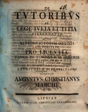 De tutoribus ex lege Iulia et Titia dissertatio