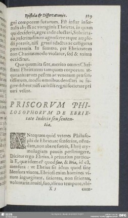Priscorum Philosophorum De Ebrietate Iudicia seu senteniae