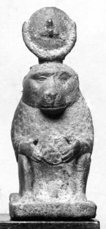 Ägyptische Statuette (oder Gefäß in Form) eines hockenden Pavians mit Mondsichel und Mondscheibe