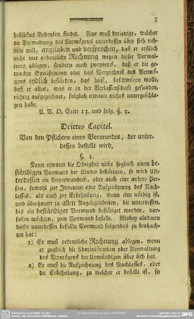 Drittes Capitel. Von den Pflichten des Vormundes, der unterdessen bestellt wird