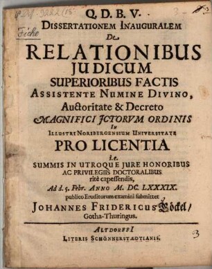 Dissertationem inauguralem de relationibus judicum superioribus factis