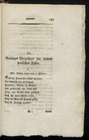 XII. Geselliges Vergnügen bey landesherrlichen Festen