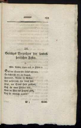 XII. Geselliges Vergnügen bey landesherrlichen Festen