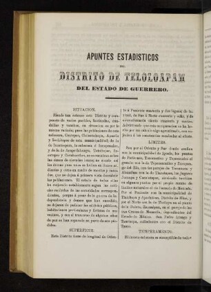 Apuntes Estadisticos del Distrito de Teloloapam del Estado de Guerrero.