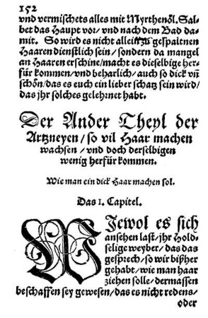 Der Ander Theyl der Artzneyen/ so vil Haar machen wachsen/ und doch derselbigen wenig herfür kommen.