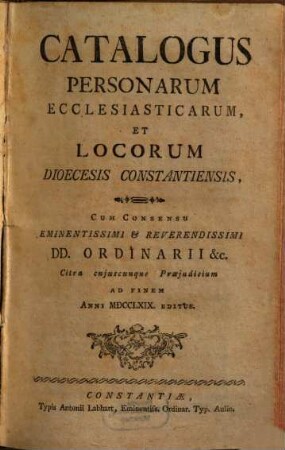 Catalogus personarum ecclesiasticarum et locorum Dioecesis Constantiensis, 1769