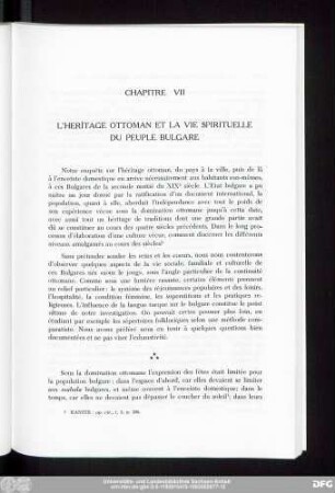 Chapitre VII L'Heritage Ottoman Et La Vie Spirituelle Du Peuple Bulgare