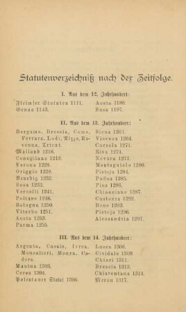 Statutenverzeichniß nach der Zeitfolge