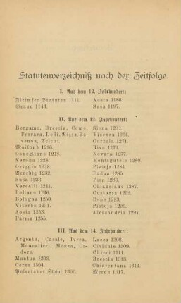 Statutenverzeichniß nach der Zeitfolge