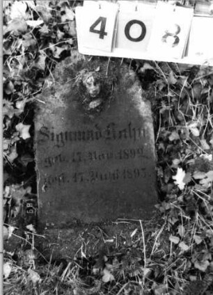 Grabstein 408 (Index: 99792047) Material: Sandstein Zustand: leicht verwittert, Stele liegend Maße HxBxT: 55x31x13 cm Beschreibung: Stele, eingezogener Rundbogenabschluß mit Mittelakroter Symbolik: geflügelter Engelskopf Besonderheit: Kindergrab: Grabstein 408