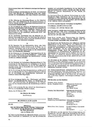 Mitteilung über die Weiterführung der externen Vorbereitung von Lehrern auf den Erwerb der Lehrbefähigung im Fach Astronomie : 4/75 vom 14. Februar 1975 ; [Mitteilungen]
