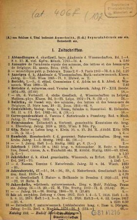 Antiquarischer Katalog, 102. Zoologie, Botanik, Gartenbau, Geologie, Palaentologie etc.