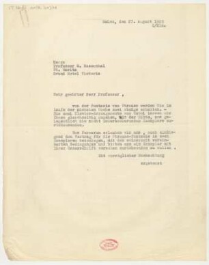 Brief an Moriz Rosenthal : 27.08.1929