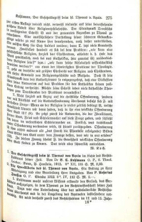 275-276 [Rezension] Kuhlmann, B. C., Der Gesetzesbegriff beim Hl. Thomas von Aquin im Lichte des Rechtsstudiums seiner Zeit