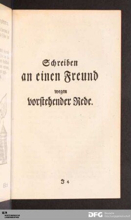 Schreiben an einen Freund wegen vorstehender Rede.