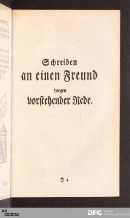 Schreiben an einen Freund wegen vorstehender Rede.