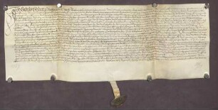 Gültbrief des Endris Schürer gegen die Amtskellerei zu Durlach, unter Verpfändung von Gütern zu Berghausen