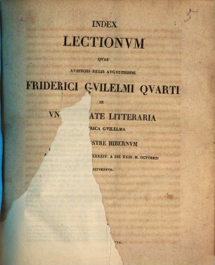 Index lectionum quae auspiciis Regis Augustissimi Guilelmi Secundi in Universitate Litteraria Friderica Guilelma per semestre ... habebuntur. 1843/44, 1843/44. WS