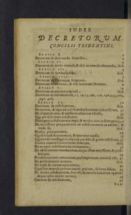 Index Decretorum Concilii Tridentini.
