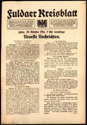 Erste Ausgabe vom Donnerstag, den 29. Oktober 1914.