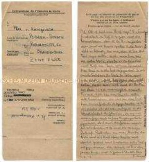 Brief von Harald von Koenigswald aus dem Kriegsgefangenenlager in Metz-Obreck - Familienkonvolut