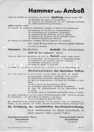 Propagandaflugblatt von KPD und SPD für die Vereinigung