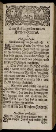 Zum Anfang des neuen Kirchen-Jahres. - Neue Jahres und Jesus-Lieder. -