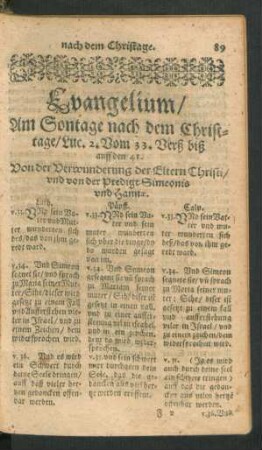 Evangelium/ Am Sontage nach dem Christtage