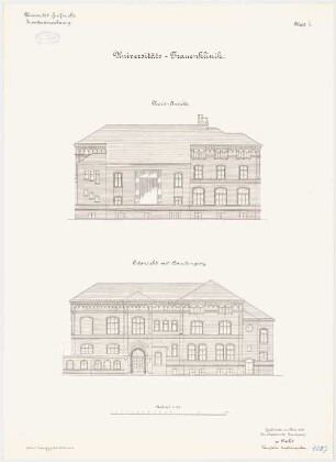 Universität Greifswald Frauenklinik: Aufriss Nordansicht und Ostansicht 1:100