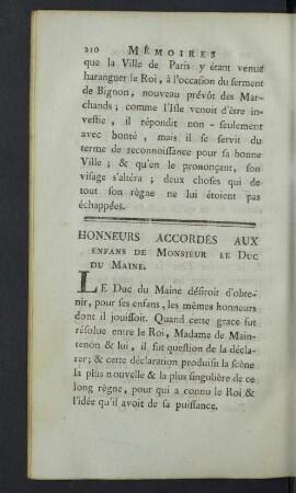 Honneurs accordés aux enfans de Monsieur le Duc du Maine.