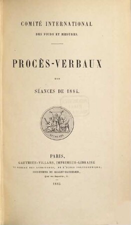 Procès-verbaux des séances. 1884 (1885)